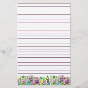 Violetten Wasserfarbene violette Blumen Liniert Briefpapier