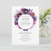 Violetteppiche Wasserfarbenflorale Hochzeit Einladung (Stehend Vorderseite)