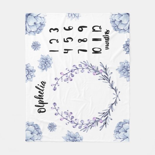 Violetter Blumenbaby-Meilenstein Fleecedecke (Vorderseite)