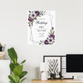 Violetter Blumenrahmen-Hochzeitsposter Poster (Heimbüro)