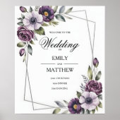 Violetter Blumenrahmen-Hochzeitsposter Poster (Vorne)