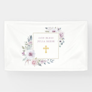 Violetter Blush Blumen Goldene Kreuz-Taufe Banner