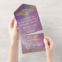 Violetter Himmel Goldener Mond Handfasting-Einladu