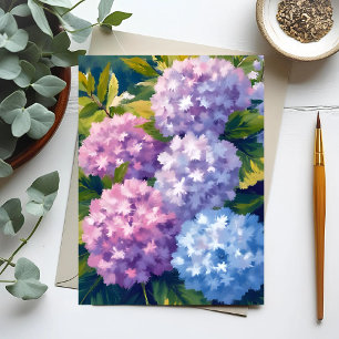 Violetter Hortensienbusch   Florale Aquarellmalere Postkarte