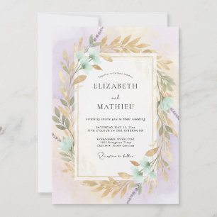 Violetter Meeresschaum-Kranz Hochzeit Einladung