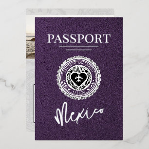 Violetter Mexiko-Reisepass Hochzeit Folieneinladung