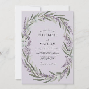 Violetter Olivenzweig-Eukalyptus-Hochzeit Einladung