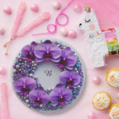 Violetter Orchideenkranzschmuck mit Perlen Pappteller (Party)