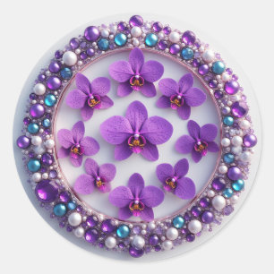 Violetter Orchideenkranzschmuck mit Perlen Runder Aufkleber