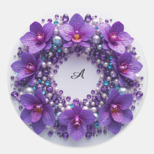 Violetter Orchideenkranzschmuck mit Perlen Runder Aufkleber