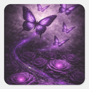 Violetter Schmetterling – Dark Bloom Kollektion Quadratischer Aufkleber
