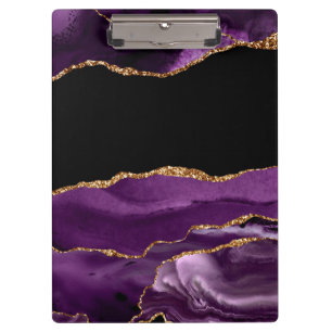 Violetter schwarzer Marmor Achat Glam goldener Gli Klemmbrett