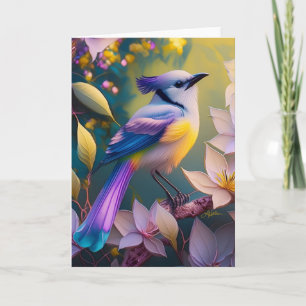 Violetter Tuffgelber Fantasie Vogel mit Brustschmu Karte