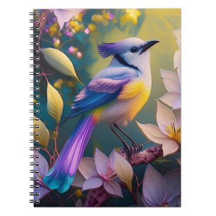 Violetter Tuffgelber Fantasie Vogel mit Brustschmu Notizblock