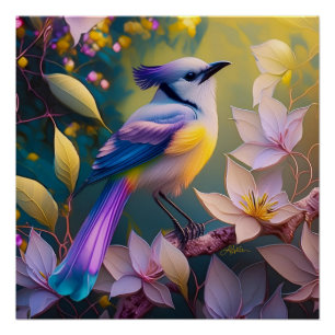 Violetter Tuffgelber Fantasie Vogel mit Brustschmu Poster