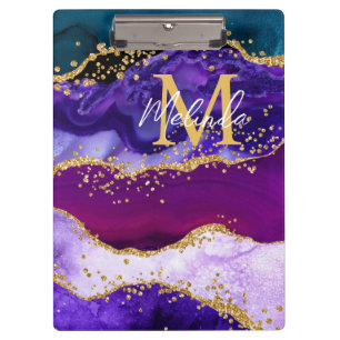 Violetter und blauer Pfauen-Faux-Glitter-Achat Klemmbrett