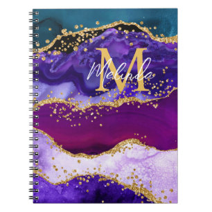 Violetter und blauer Pfauen-Faux-Glitter-Achat Notizblock