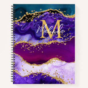 Violetter und blauer Pfauen-Faux-Glitter-Achat Notizblock