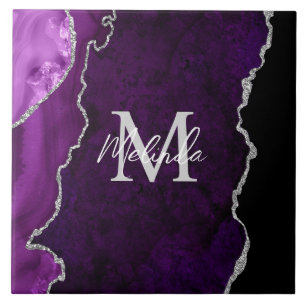 Violetter und silberner Marmor-Achat Fliese