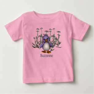 Violetter Vogel und Gänseblümchen personalisiert Baby T-shirt