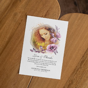 Violetter Wasserfarben-Blumen-Foto-Rahmen Beileid Dankeskarte