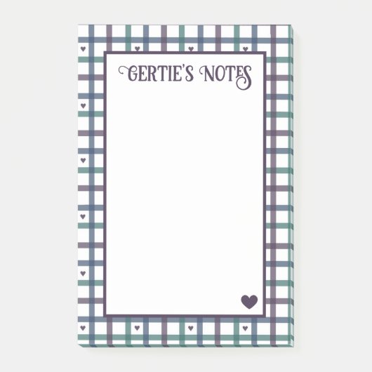 Violettes Herz-Gingham Post-it Klebezettel (Vorderseite)