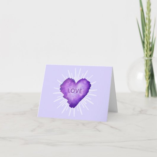 Violettes Herz mit LIEBE Dankeskarte (Vorderseite)