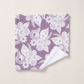 Violettes lila lila und weißes Blumen- und Blätter Badhandtuch Set (Waschlappen)