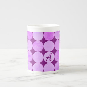 Violettes, lila Magenta- und rosa Kreise-Monogramm Porzellantasse