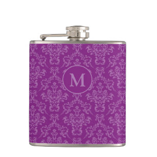 Violettes Purpur Elegantes Vintage-Damaskus-Monogr Flachmann