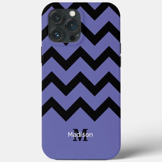 violettes Schwarz Chevron Muster Monogramm Case-Mate iPhone Hülle (Rückseite)