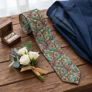 Violettes Türkisblau Grünes Gold Paisley-Muster Krawatte