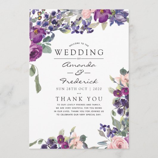 Violettes und Pflaumenblüten-Hochzeitsprogramm Programm (Vorderseite)