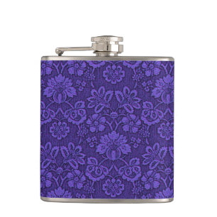 Violettes Vintage-Damaskmuster Flachmann