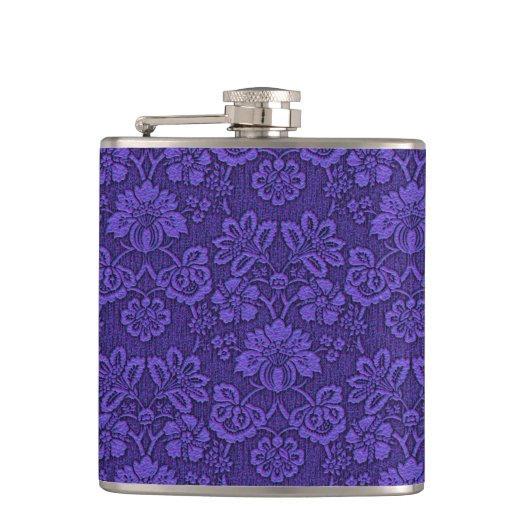 Violettes Vintage-Damaskmuster Flachmann (Vorderseite)