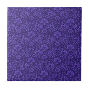 Violettes Vintage-Damaskmuster Fliese