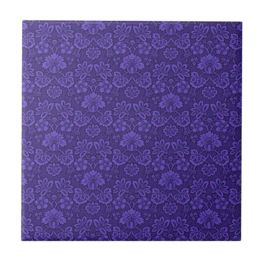 Violettes Vintage-Damaskmuster Fliese (Vorderseite)