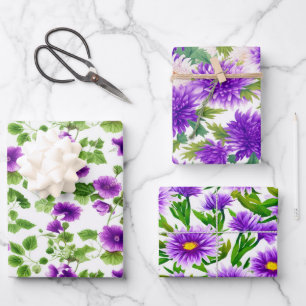 Violettflüster, Lila Blüten Geschenkpapier Set
