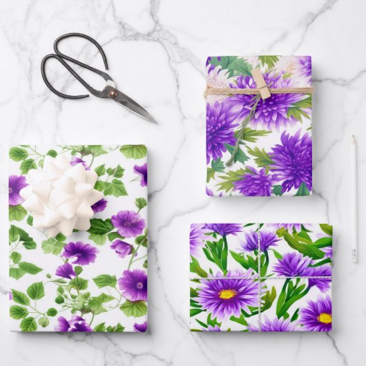 Violettflüster, Lila Blüten Geschenkpapier Set (Vorderseite)