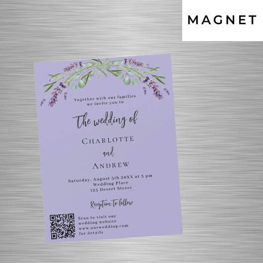 Violettgrün Lavendel QR Details Luxushochzeit Magneteinladung