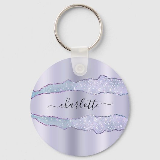 Violettlavender agate Marmor Glitzer Name Schlüsselanhänger (Vorderseite)