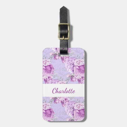 Violettrosa Rosen Blume Gepäckanhänger (Vorderseite vertikal)
