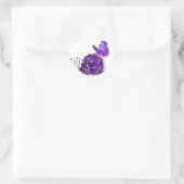 Violettschmetterling und Rose Herz-Aufkleber (Tasche)