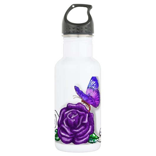 Violettschmetterling und Rose Trinkflasche (Vorderseite)