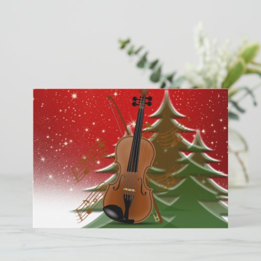 Violin at Christmas, Merry Christmas, Card Dankeskarte (Stehend Vorderseite)