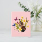 VIOLIN, BLUME UND SCHALTFLÄDEN POSTKARTE (Stehend Vorderseite)