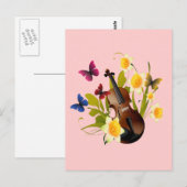 VIOLIN, BLUME UND SCHALTFLÄDEN POSTKARTE (Vorne/Hinten)