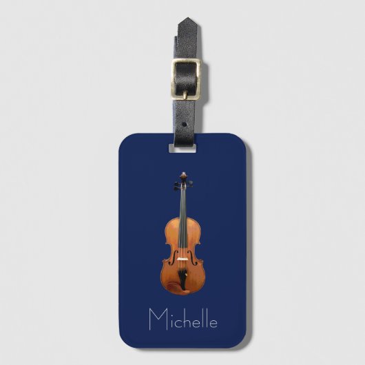 Violin Case Monogram Minimalistisch Blue Gepäckanhänger (Vorderseite Vertikal)
