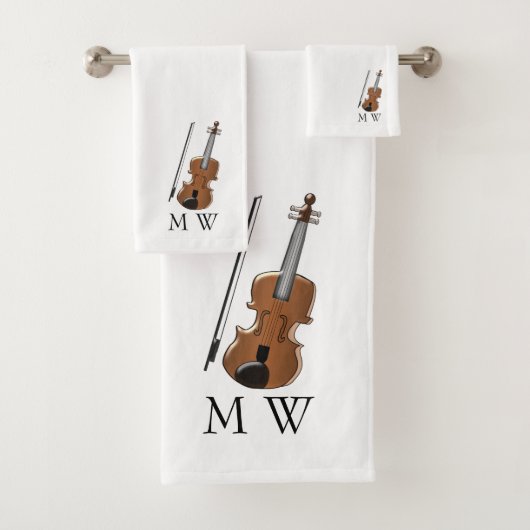 Violin Design Monogrammed Badhandtuch Set (Insitu)