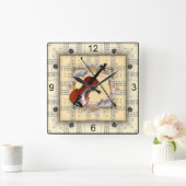 Violin ~ Durchbrechen seltsamer Notentitel ~ Quadratische Wanduhr (Zuhause)